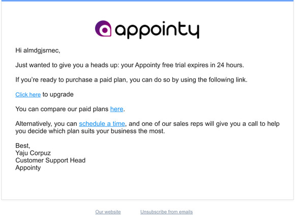 Your free Appointy trial expires today!