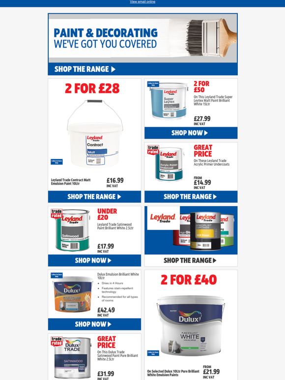 Screwfix 2 for 28 on Leyland Trade 10Ltr Contract Matt Emulsion Paints
