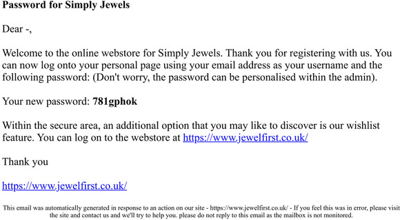 Your New Login Details For Simply Jewels