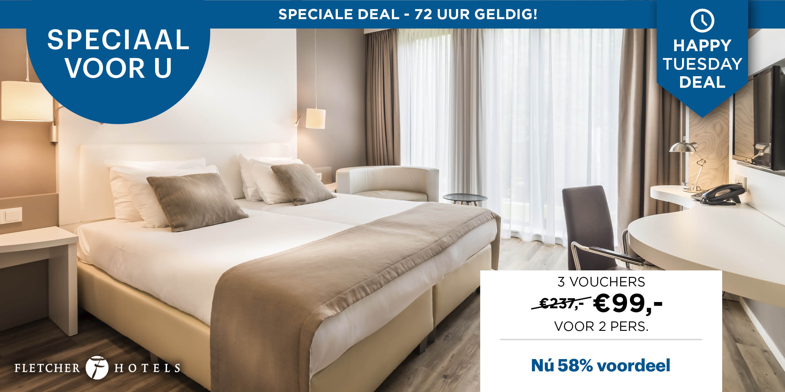 Trouw winkel HAPPY TUESDAY 3x Fletcher overnachting voor 99 Milled