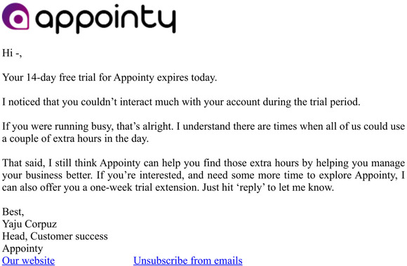 Uh-oh! Your free Appointy trial expires today