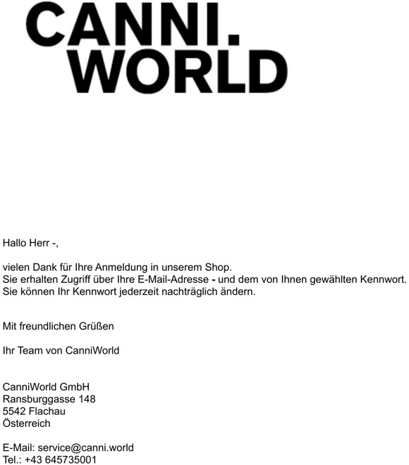 Ihre Anmeldung bei CanniWorld