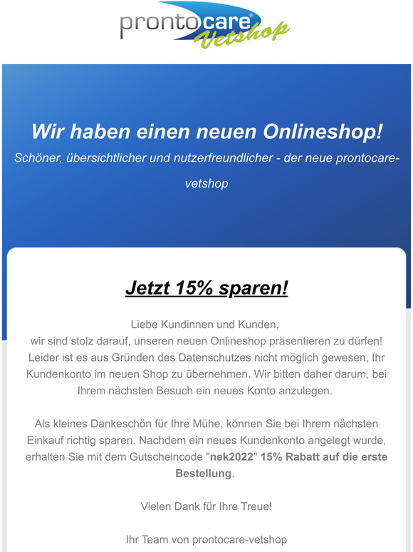 Wichtige Informationen zu Ihrem Kundenkonto - prontocare-vetshop.de