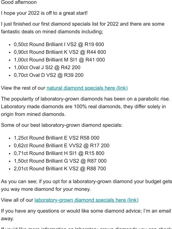  Diamond & Laboratory Diamond Specials