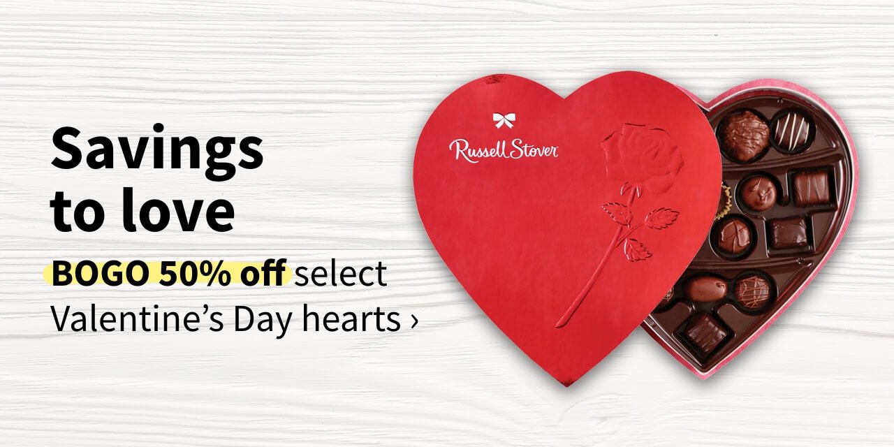 Savings to love. BOGO 50% off select Valentin's Day hearts.