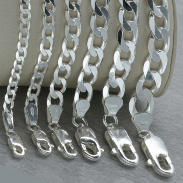 Sterling Silver Flat Diamond Cut Open Link Curb Chain