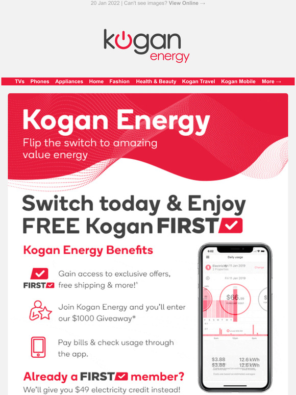Kogan Energy Switch Today & Enjoy FREE Kogan First! Milled