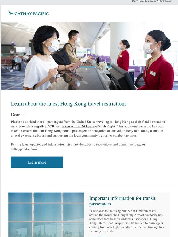 New testing requirements for travel to Hong Kong, Fly (worry) free extended, and more