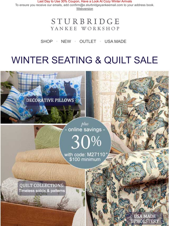 Sturbridge Yankee 3 Ways to Save 30 Off, Seating & Quilt