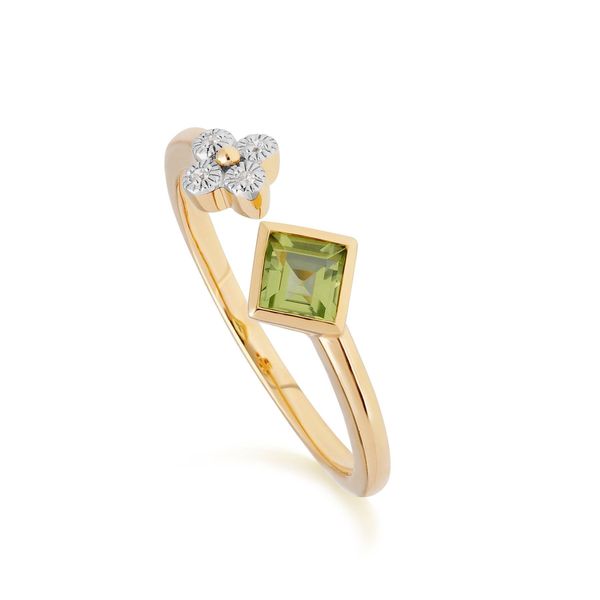 Contemporary Peridot & Diamond Open Ring in 9ct Yellow Gold - L