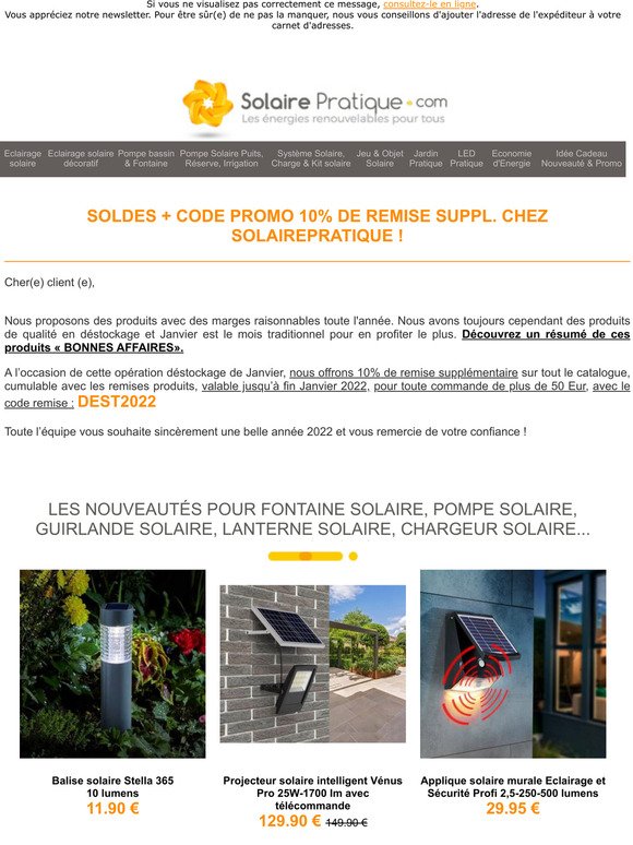 SolairePratique.com: SOLDES + code promo 10% de remise suppl. chez  SolairePratique !