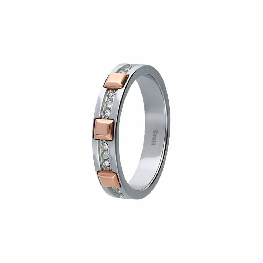 Anello Endless in acciaio e strass con dettagli oro rosa