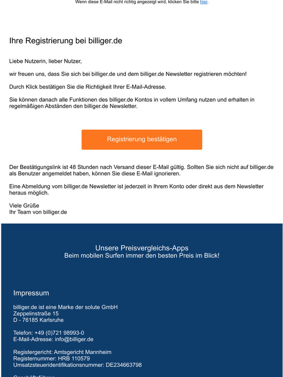 Besttigen Sie Ihre Registrierung bei billiger.de