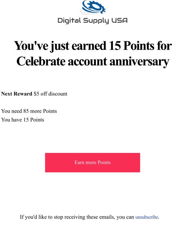 You've just earned 15 Points for Celebrate account anniversary