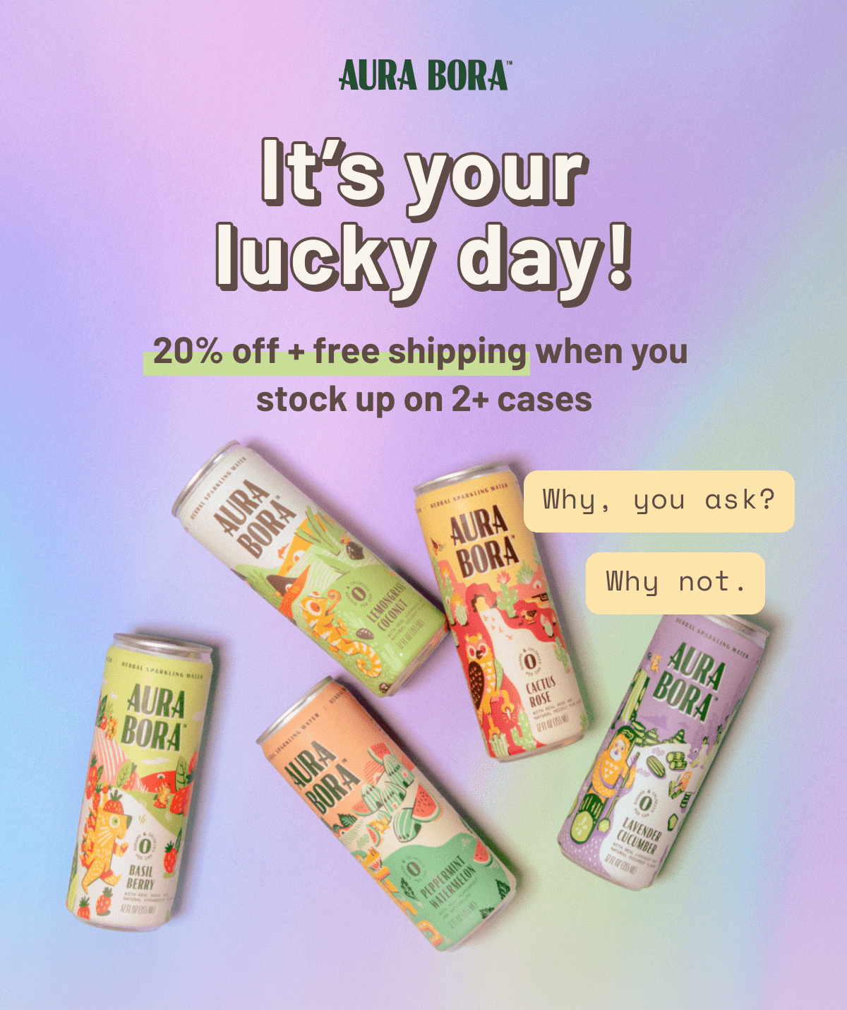 it's your lucky day 20% off + free shipping when you stock up on 2+ cases why, you ask? why not. 