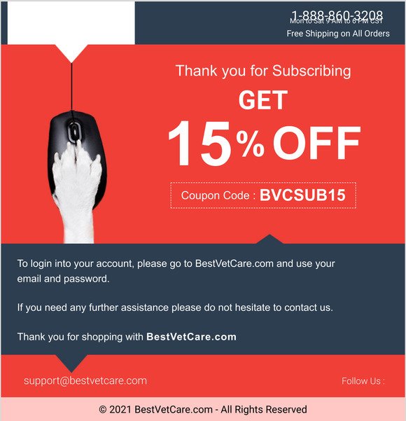 Your Instant Discount Coupon: BestVetCare.com