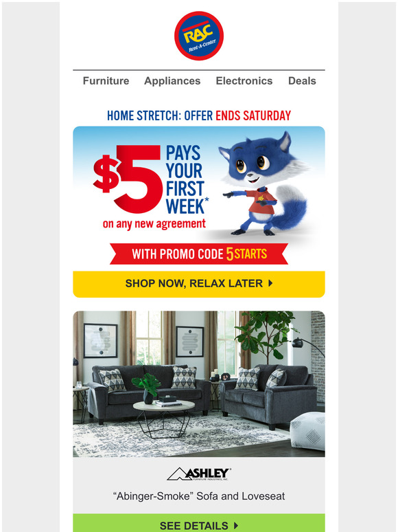 RentACenter Take A Seat (Or Sofa Or Sectional) For Just 5 To Start Milled