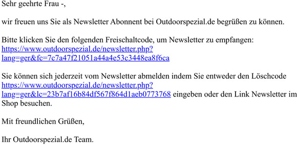 Ihr Newsletter Freischaltcode von Outdoorspezial.de