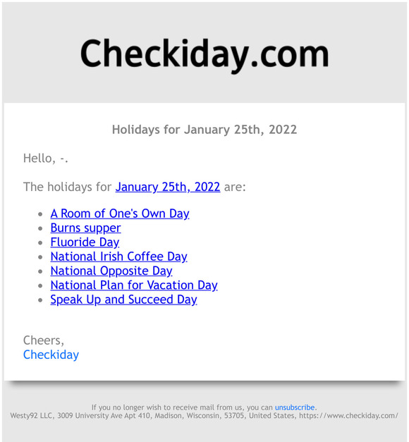 Checkiday: Holidays for January 25th, 2022! | Milled