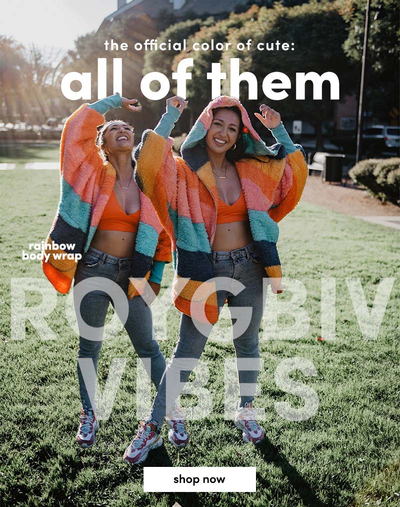 the official color of cute: all of them. Girl wearing rainbow body wrap