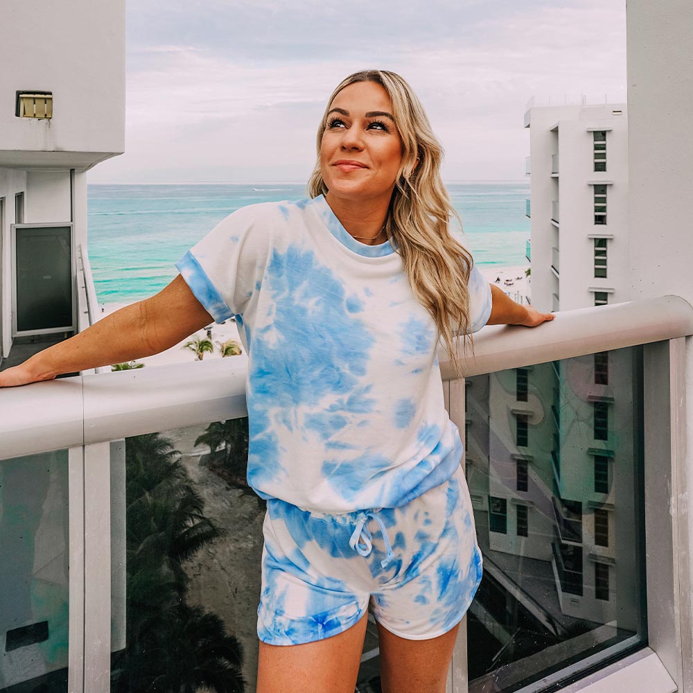 Image of Light Blue and White Tie Dye Loungewear Set