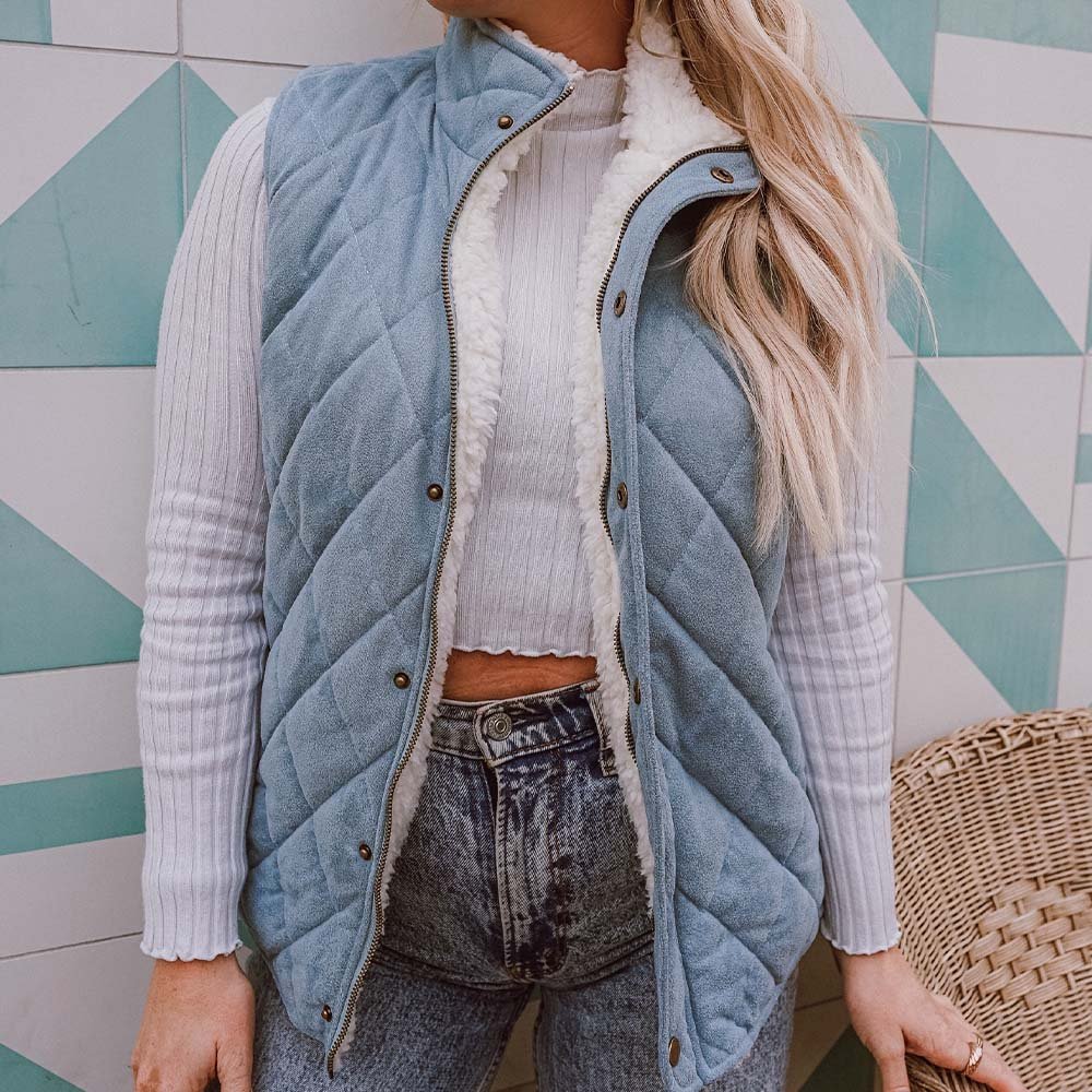 Image of Quilted Reversible Sherpa VEST with Pockets