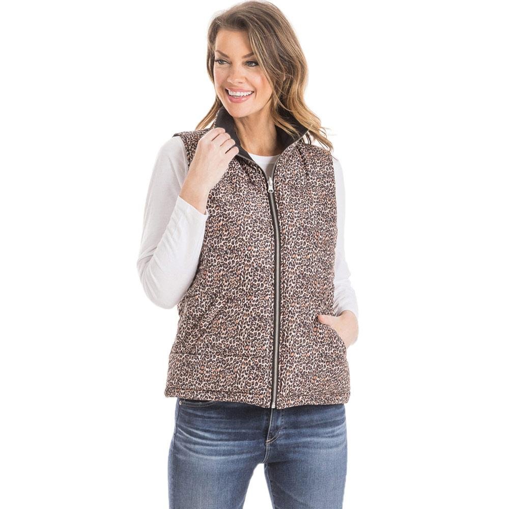 Image of Leopard Reversible Puffer VEST with Pockets