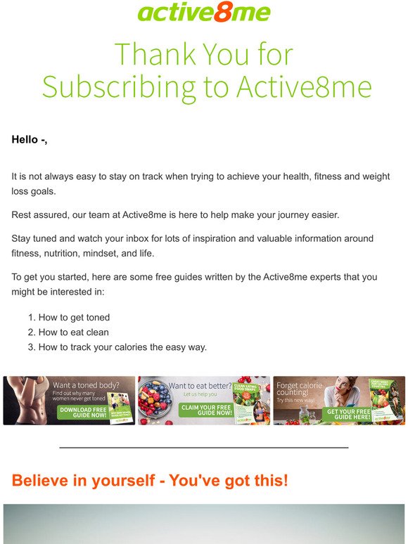 Hi -Thank You for Subscribing to Active8me's Blog