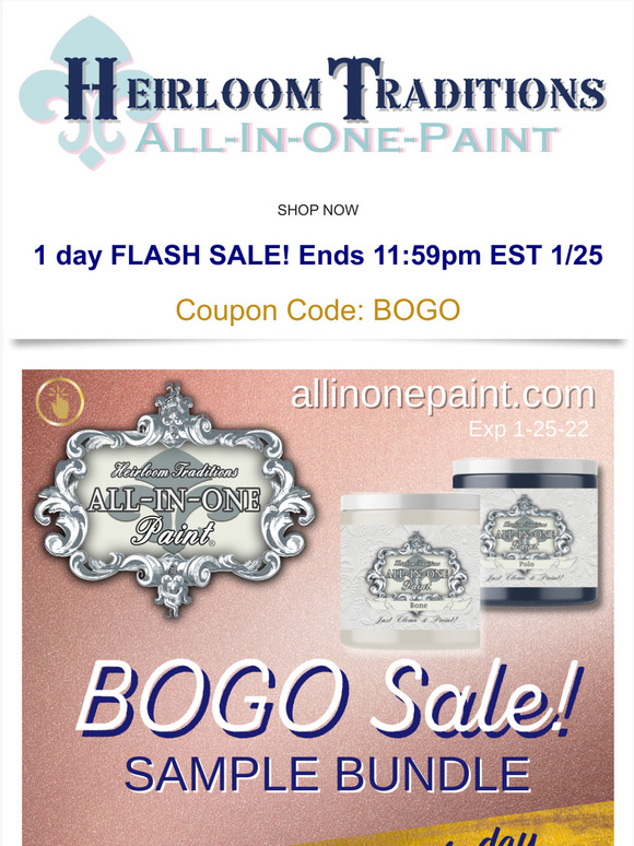 Heirloom Traditions Paint (US) 1 day FLASH SALE! Buy One Get One (BOGO) SAMPLES of ALLINONE