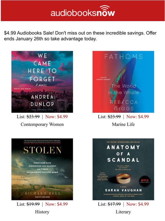 $4.99 Audiobooks Mega Sale