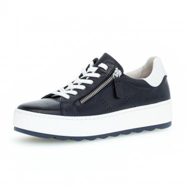 Quench Lace Up Leather Wide Fit Sneakers in Navy / Midnight