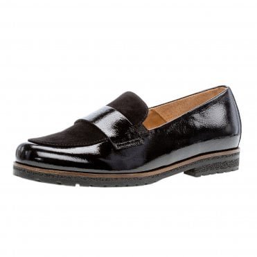 Elder Smart Casual Wide Fit Loafer Shoes in Black Lack