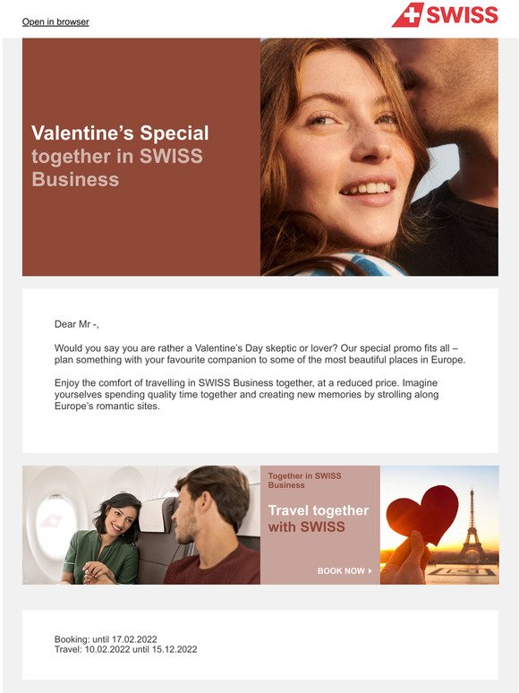 Valentines Special: together in SWISS Business