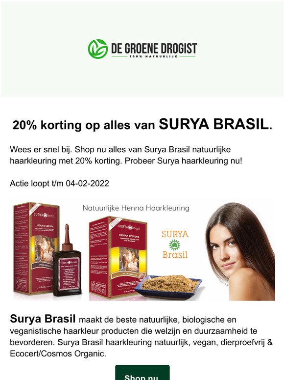 20% kortingprobeer Surya Henna haarkleuring nu