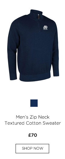 g.SCOTTISH RUGBY ETON Scottish Rugby Mens Zip Neck Textured Suede Placket Cotton Golf Sweater