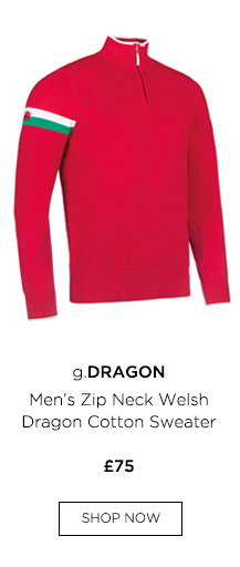 g.DRAGON Mens Zip Neck Welsh Dragon Cotton Golf Sweater