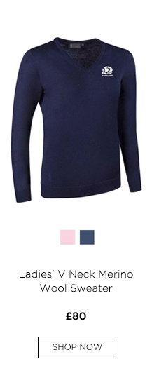 g.SCOTTISH RUGBY MAYA Scottish Rugby Ladies V Neck Merino Wool Golf Sweater