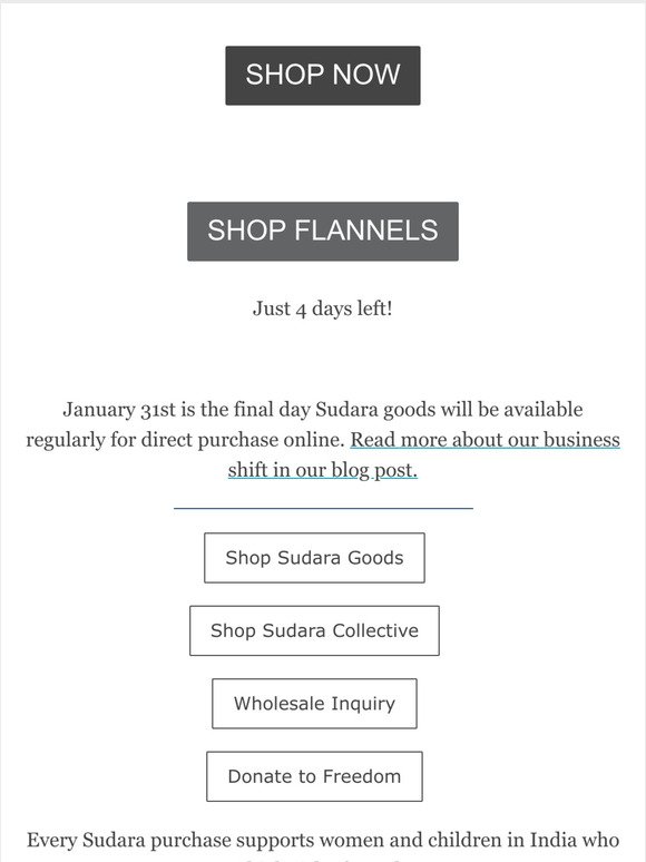 Only four days left to shop  Get 50% off sitewide, 65% off all flannels