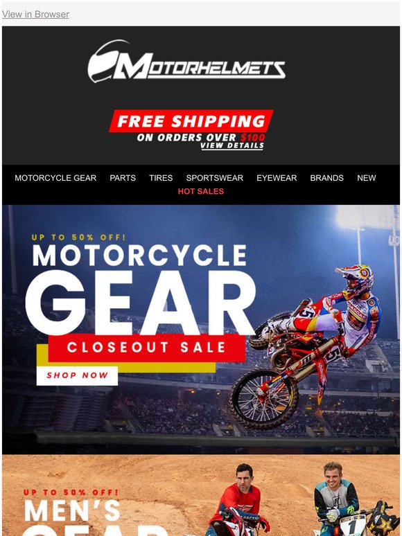 Enjoy up to 50% Off on Moto Gear Apparel Closeouts!