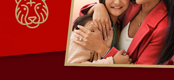 Red and gold KAY envelopes with photo of happy Asian mother and child