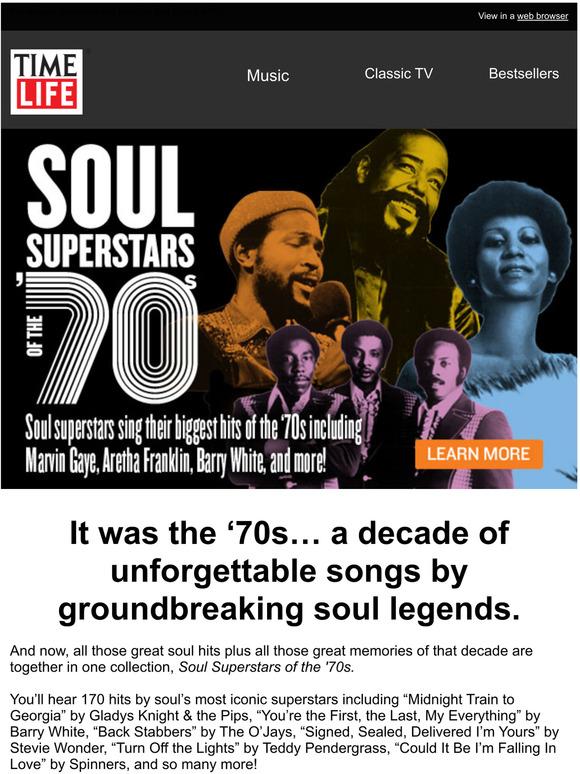 Time Life Soul Superstars Of The 70s TimeLife.com: Your favorite '70s Soul Superstars! Available Now | Milled