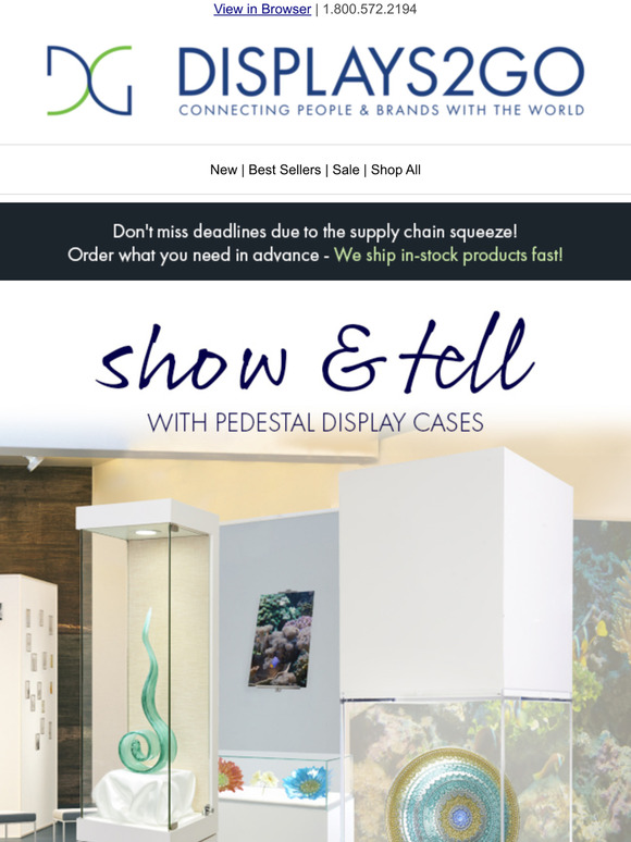 Displays2go Show & Tell with Pedestal Display Cases! Milled