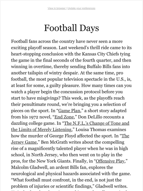 The New Yorker: Football Days | Milled