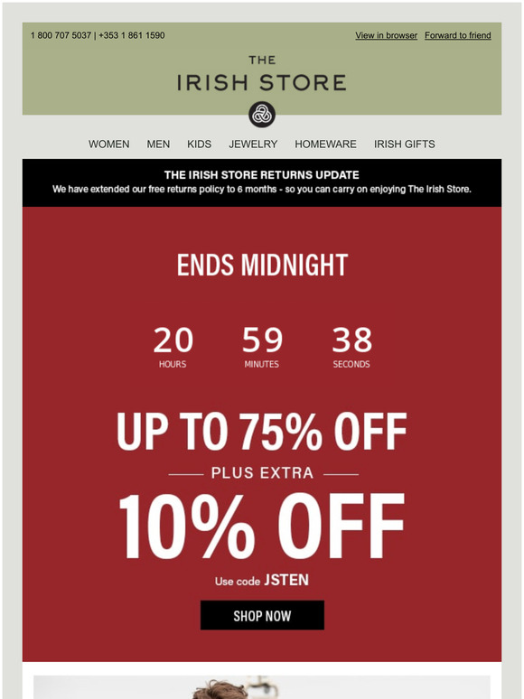 The Irish Store Our Extra 10 Off 75 Clearance is going, going