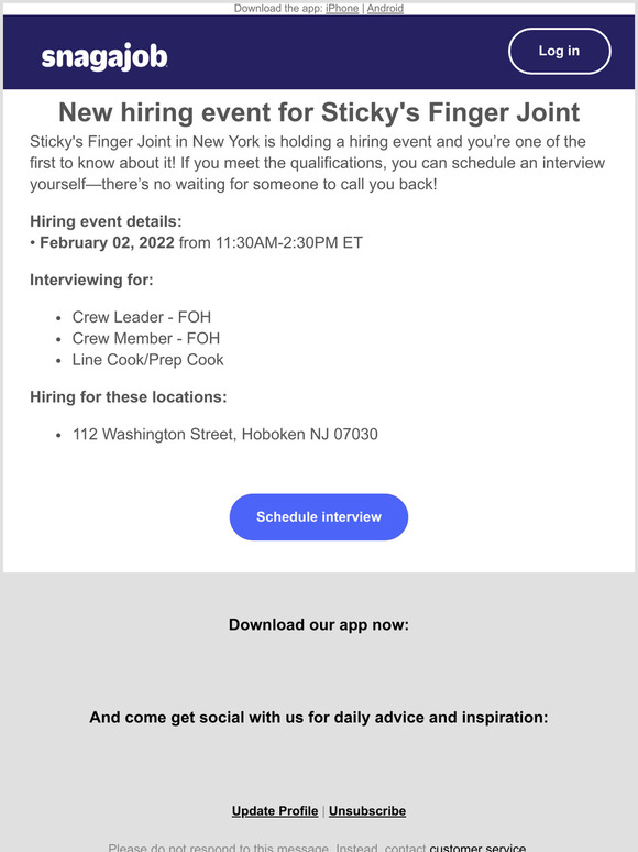Schedule an interview with Sticky's Finger Joint