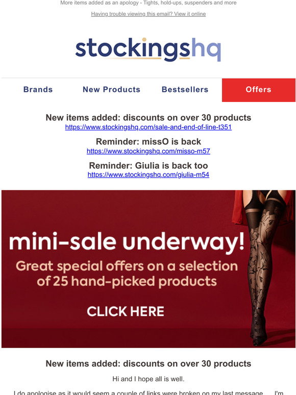 Stockings HQ: Giant Nylonica and Giulia deliveries and offers