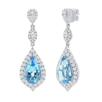 Pear Shape 7.03 ctw Aquamarine and Diamond 18kt White Gold Earrings