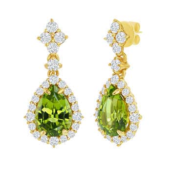 Pear Shape 4.52 ctw Peridot and Diamond 18kt Yellow Gold Earrings