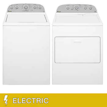 Whirlpool 4.3 cu. ft. High-Efficiency Top Load Washer 7.0 cu. ft. Electric Dryer AccuDry Sensor Drying System, White