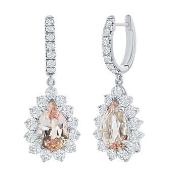 Pear Shape 5.11 ctw Morganite and Diamond 18kt White Gold Earrings